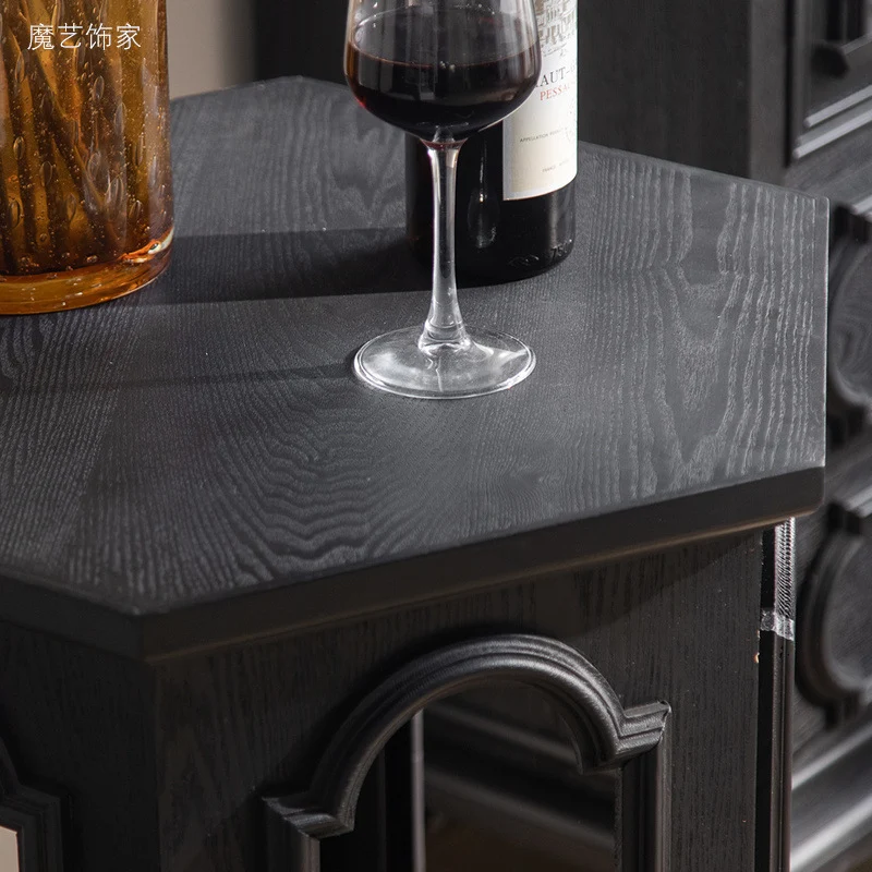 Modern Mid-Century Hollowed Arch Design Black Pine Wood MDF Side Table 1-Storage For Living Room