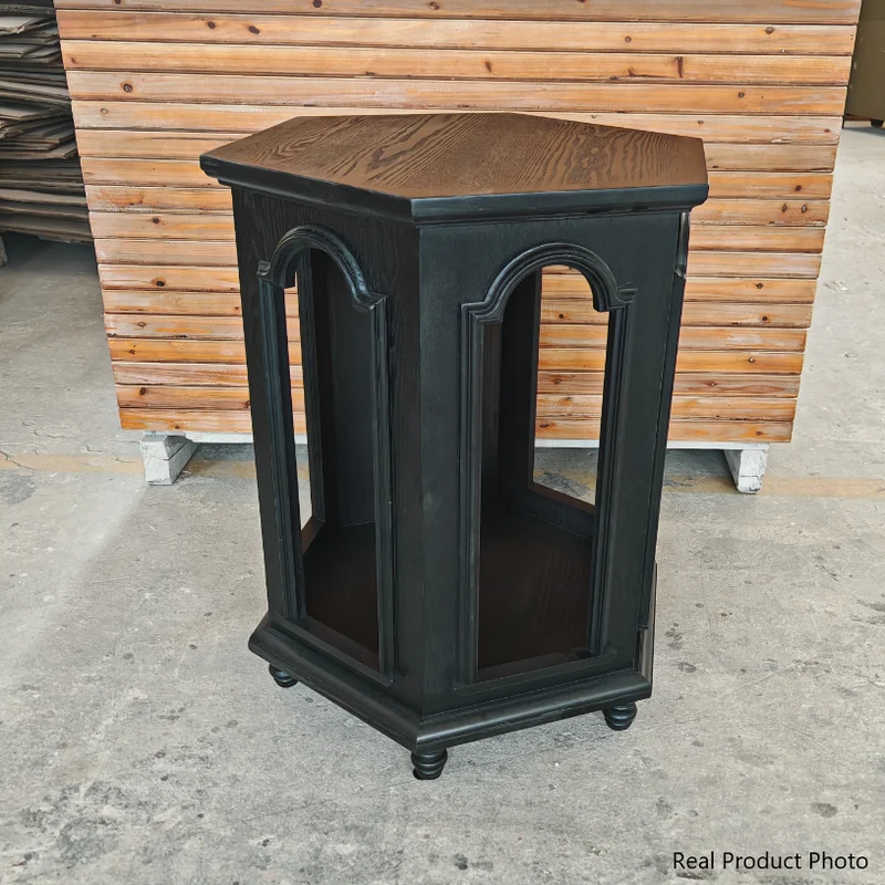 Modern Mid-Century Hollowed Arch Design Black Pine Wood MDF Side Table 1-Storage For Living Room