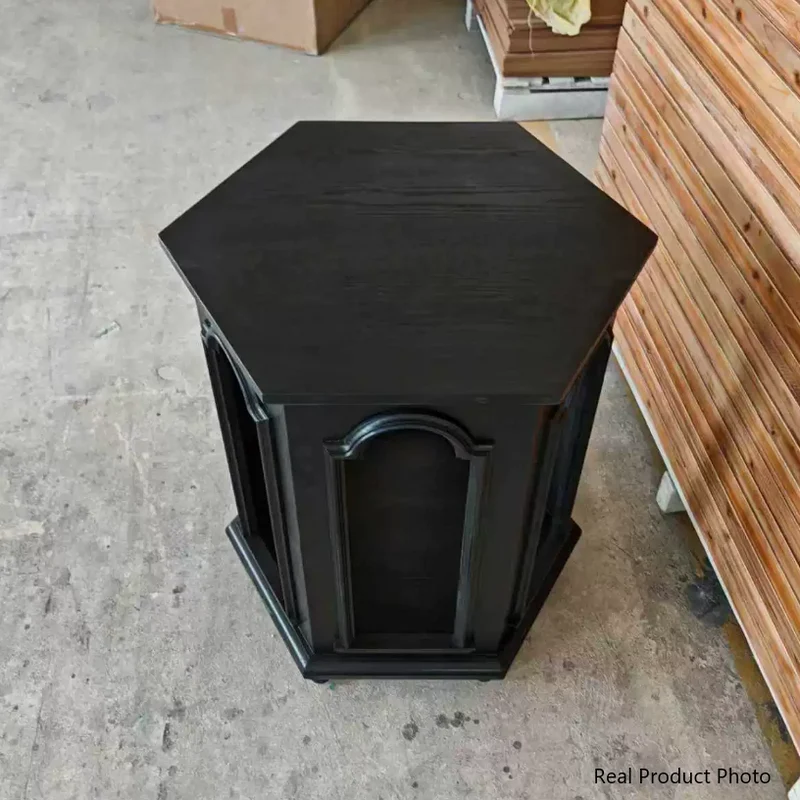 Modern Mid-Century Hollowed Arch Design Black Pine Wood MDF Side Table 1-Storage For Living Room