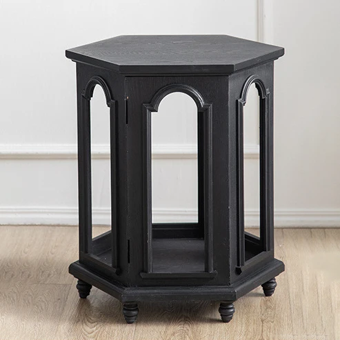 Modern Mid-Century Hollowed Arch Design Black Pine Wood MDF Side Table 1-Storage For Living Room