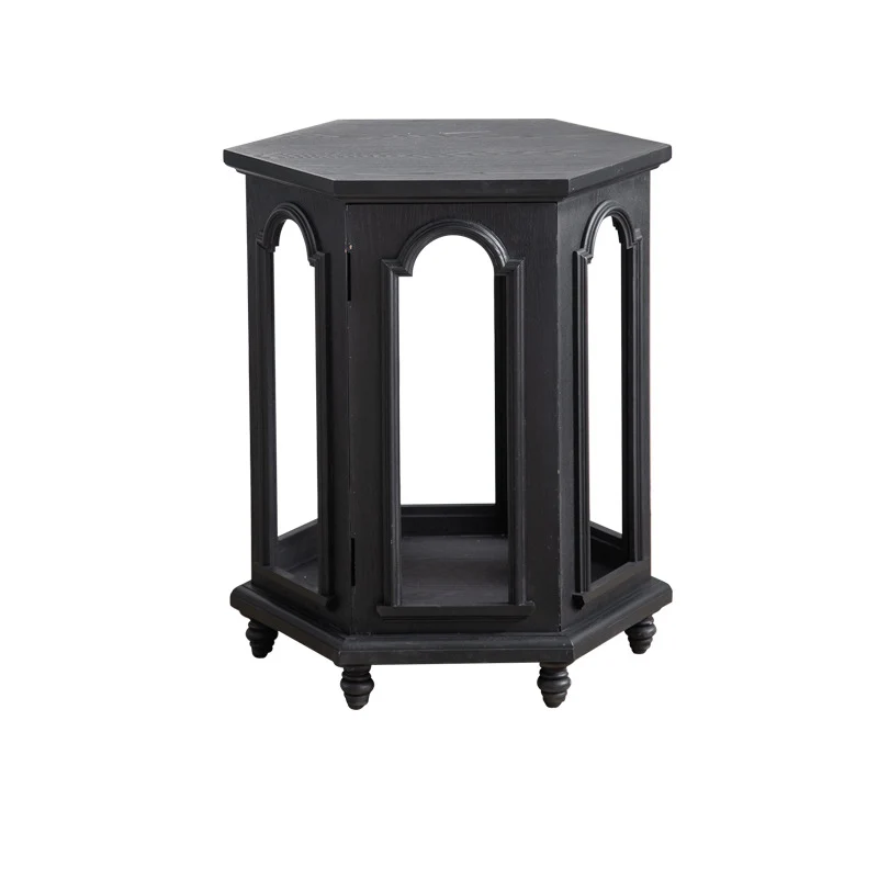 Modern Mid-Century Hollowed Arch Design Black Pine Wood MDF Side Table 1-Storage For Living Room