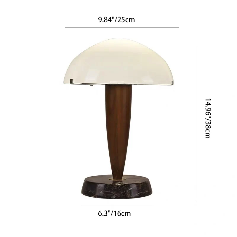 Traditional Vintage Wood Grain Mushroom-shaped Marble Ash Wood Glass 1-Light Table Lamp For Bedroom