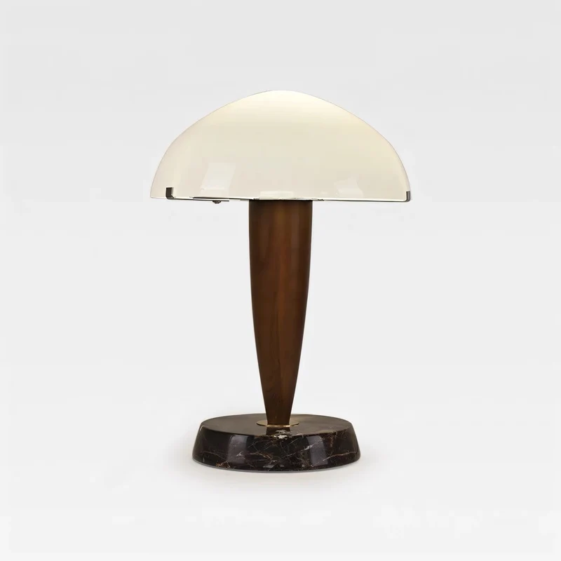 Traditional Vintage Wood Grain Mushroom-shaped Marble Ash Wood Glass 1-Light Table Lamp For Bedroom