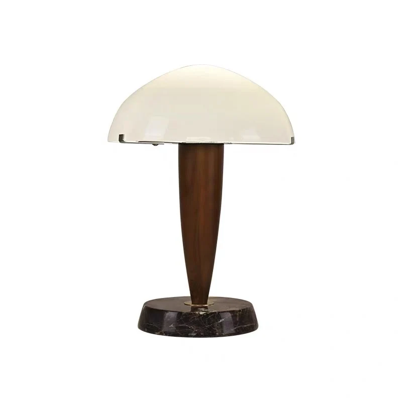 Traditional Vintage Wood Grain Mushroom-shaped Marble Ash Wood Glass 1-Light Table Lamp For Bedroom