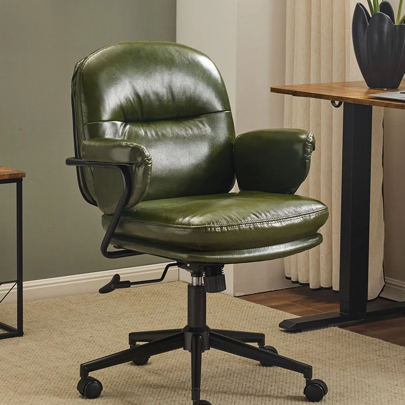 Modern Simplicity Cowhide PU Leather Metal Square Toast Liftable Swivel Desk Chair Backrest Armrest For Home Office