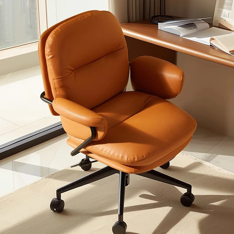 Modern Simplicity Cowhide PU Leather Metal Square Toast Liftable Swivel Desk Chair Backrest Armrest For Home Office