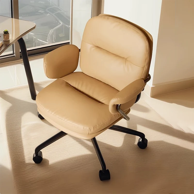Modern Simplicity Cowhide PU Leather Metal Square Toast Liftable Swivel Desk Chair Backrest Armrest For Home Office
