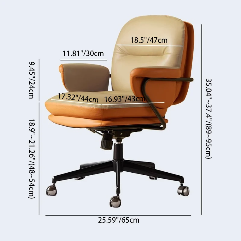 Modern Simplicity Cowhide PU Leather Metal Square Toast Liftable Swivel Desk Chair Backrest Armrest For Home Office