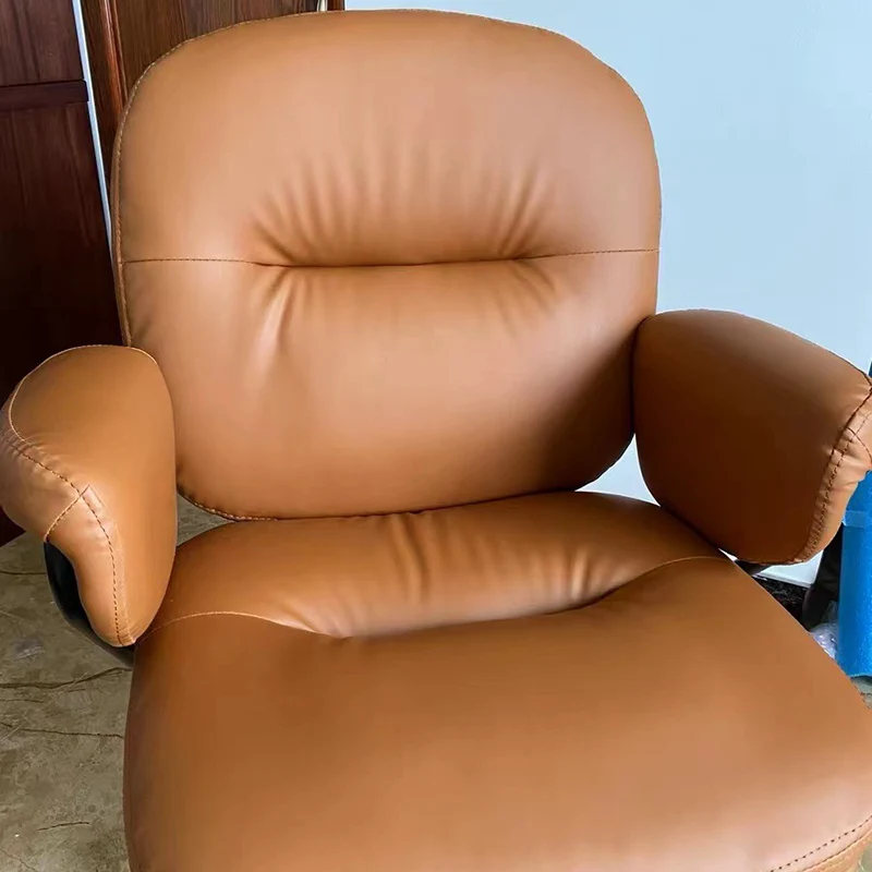 Modern Simplicity Cowhide PU Leather Metal Square Toast Liftable Swivel Desk Chair Backrest Armrest For Home Office