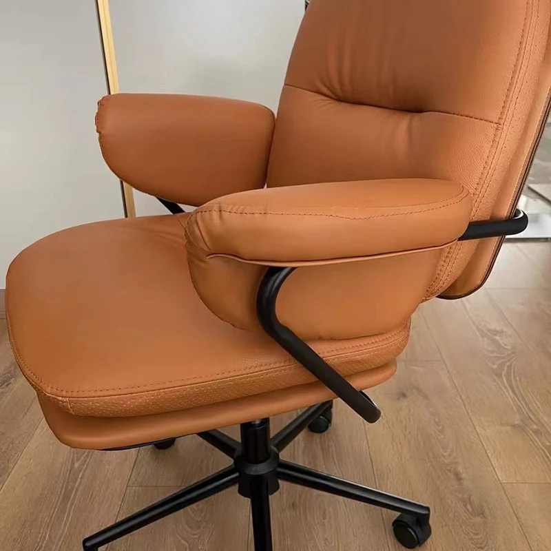 Modern Simplicity Cowhide PU Leather Metal Square Toast Liftable Swivel Desk Chair Backrest Armrest For Home Office