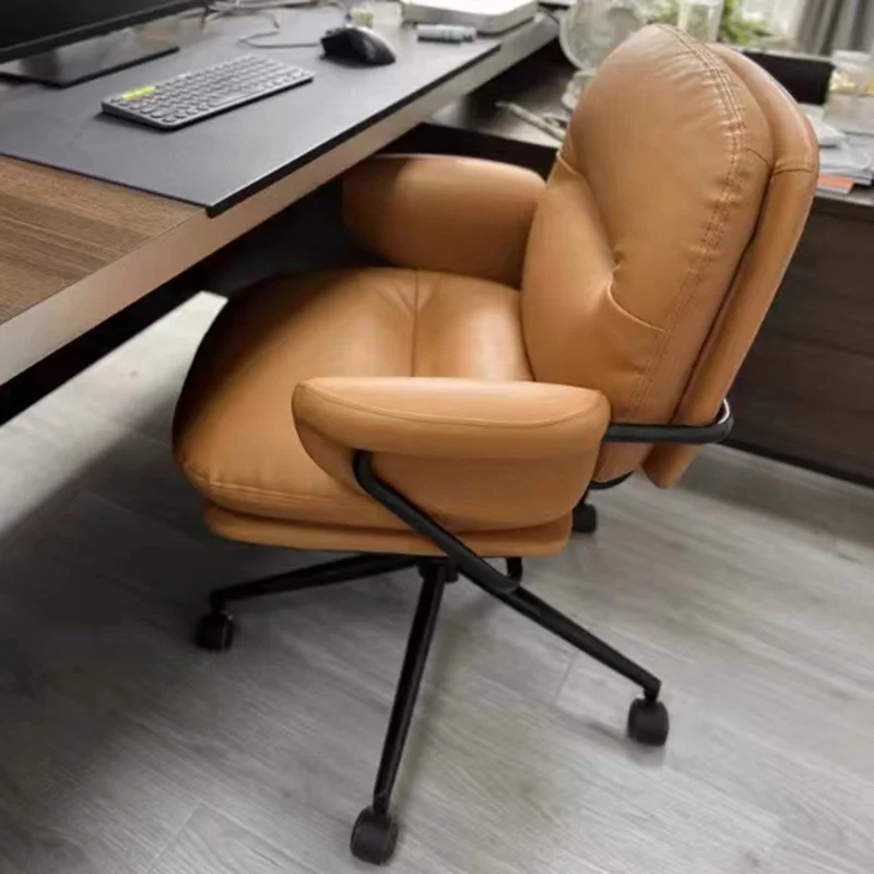 Modern Simplicity Cowhide PU Leather Metal Square Toast Liftable Swivel Desk Chair Backrest Armrest For Home Office