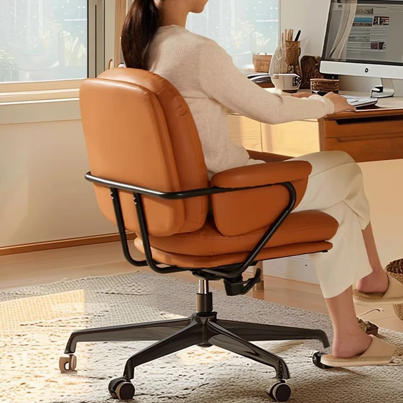 Modern Simplicity Cowhide PU Leather Metal Square Toast Liftable Swivel Desk Chair Backrest Armrest For Home Office