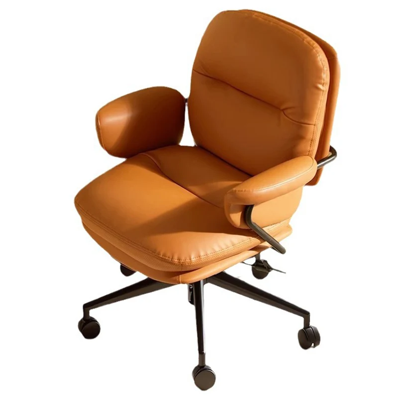 Modern Simplicity Cowhide PU Leather Metal Square Toast Liftable Swivel Desk Chair Backrest Armrest For Home Office