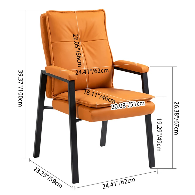 Modern Simplicity Faux Leather Carbon Steel Sponge Cotton Square Desk Chair Backrest Armrest For Study