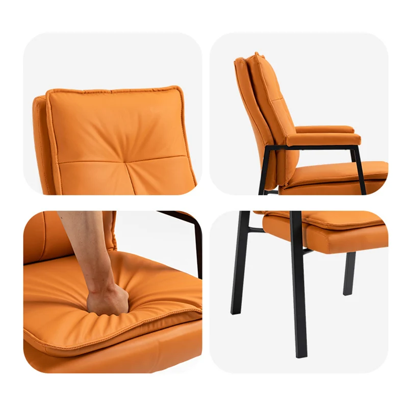 Modern Simplicity Faux Leather Carbon Steel Sponge Cotton Square Desk Chair Backrest Armrest For Study