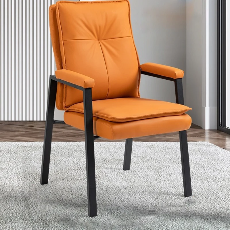 Modern Simplicity Faux Leather Carbon Steel Sponge Cotton Square Desk Chair Backrest Armrest For Study