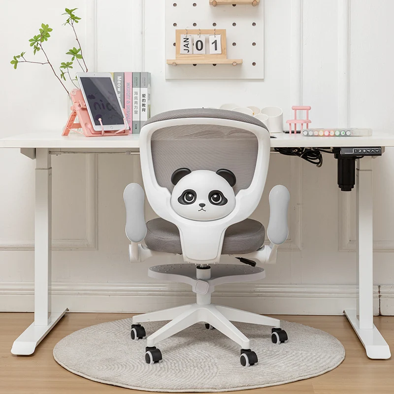 Contemporary Creative Kids Panda Square Mesh PP Nylon Hardware Latex Liftable Swivel Desk Chair Backrest Armrest Footrest For Study