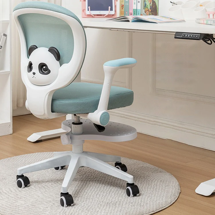 Contemporary Creative Kids Panda Square Mesh PP Nylon Hardware Latex Liftable Swivel Desk Chair Backrest Armrest Footrest For Study