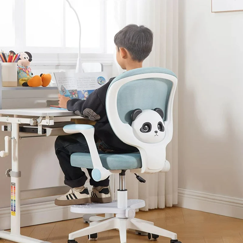 Contemporary Creative Kids Panda Square Mesh PP Nylon Hardware Latex Liftable Swivel Desk Chair Backrest Armrest Footrest For Study