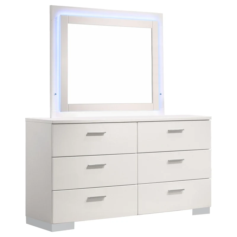 Coaster Furniture Felicity 203503ML 6-Drawer Dresser with LED Mirror - White High Gloss