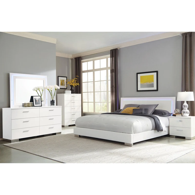 Coaster Furniture Felicity 203503ML 6-Drawer Dresser with LED Mirror - White High Gloss