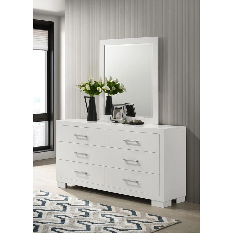 Coaster Furniture Jessica 202993M 6-Drawer Dresser with Mirror - Cream White