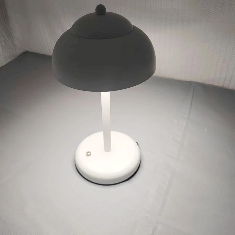 Modern Minimalist Rechargeable Iron Mushroom-Shaped LED Table Lamp For Bedroom And Living Room