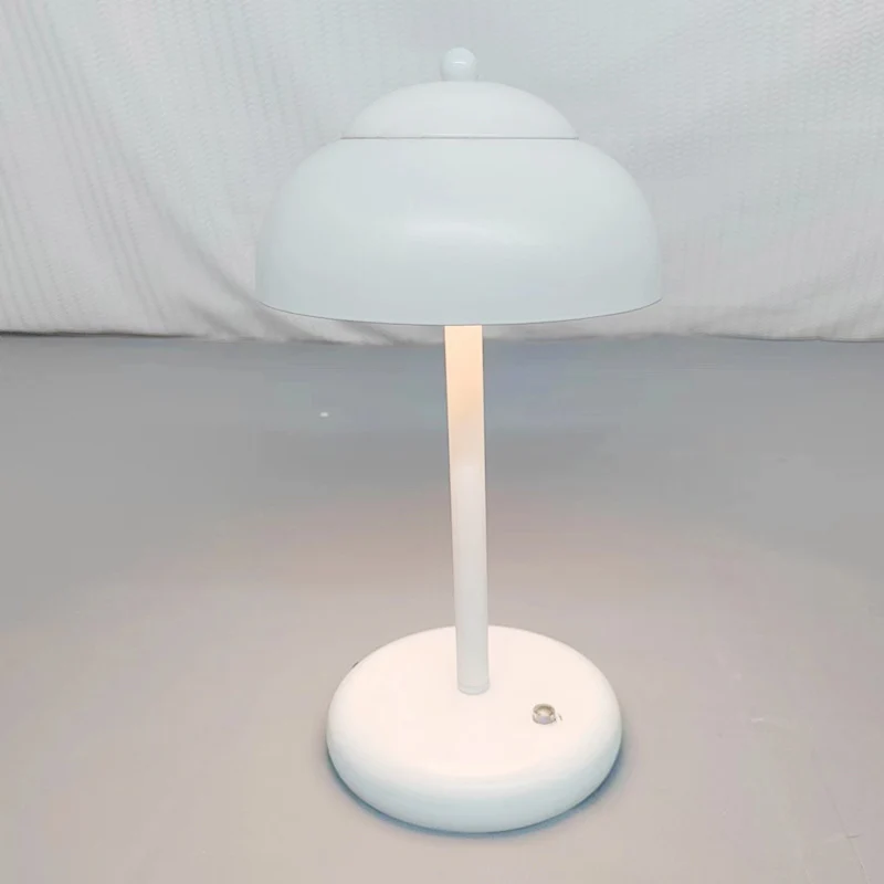 Modern Minimalist Rechargeable Iron Mushroom-Shaped LED Table Lamp For Bedroom And Living Room