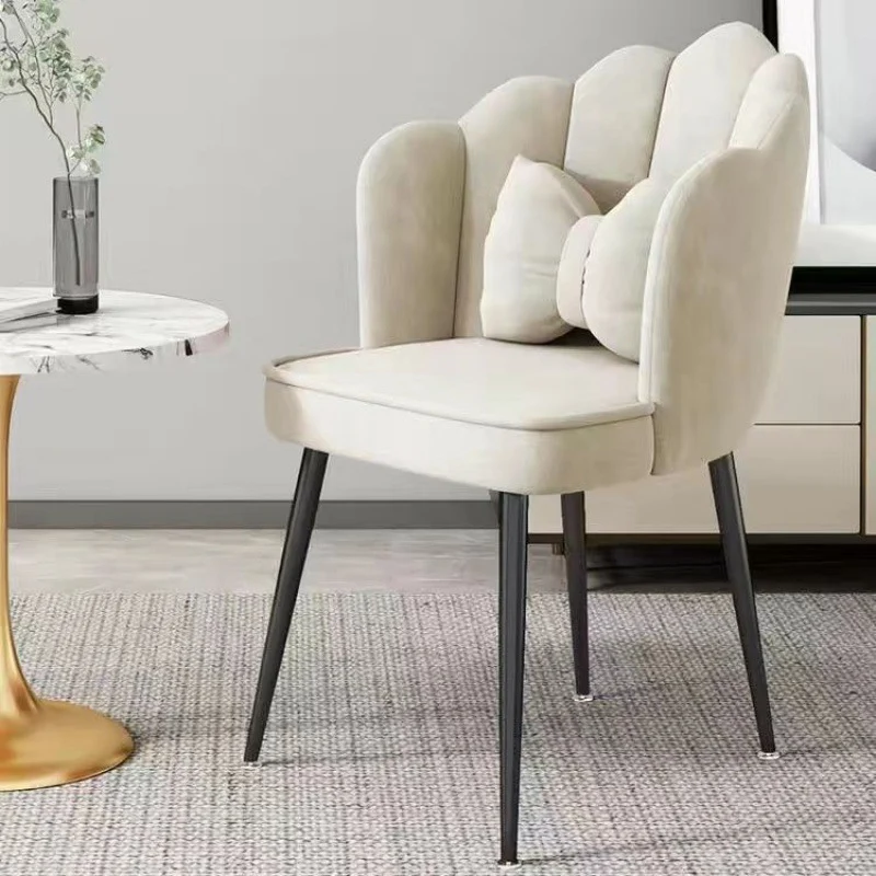 Contemporary Creative Petal Carbon Steel Velvet Upholstered Vanity Stool Backrest Pillow For Dining Room