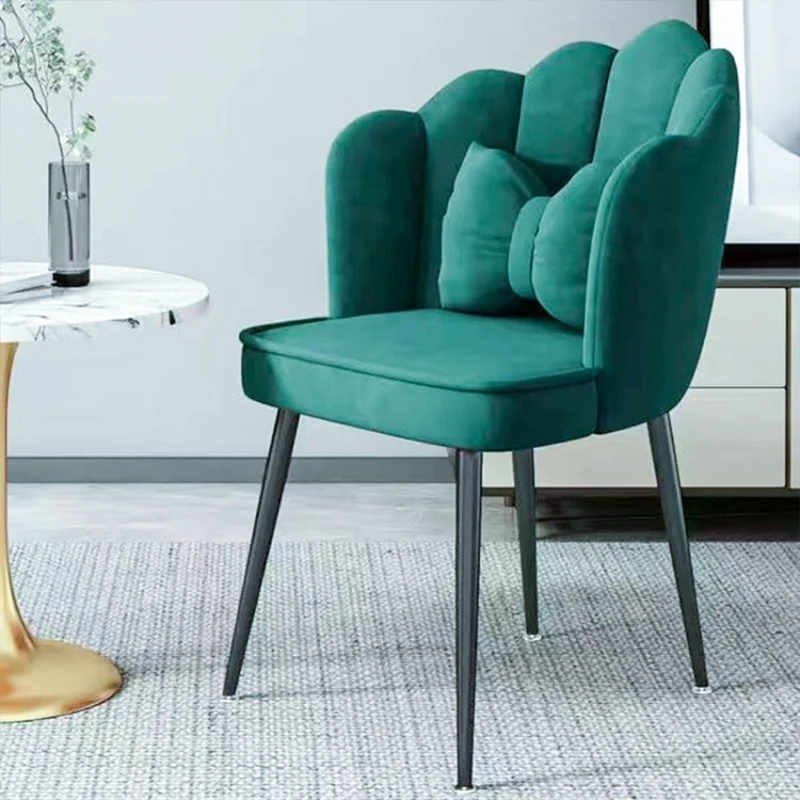 Contemporary Creative Petal Carbon Steel Velvet Upholstered Vanity Stool Backrest Pillow For Dining Room