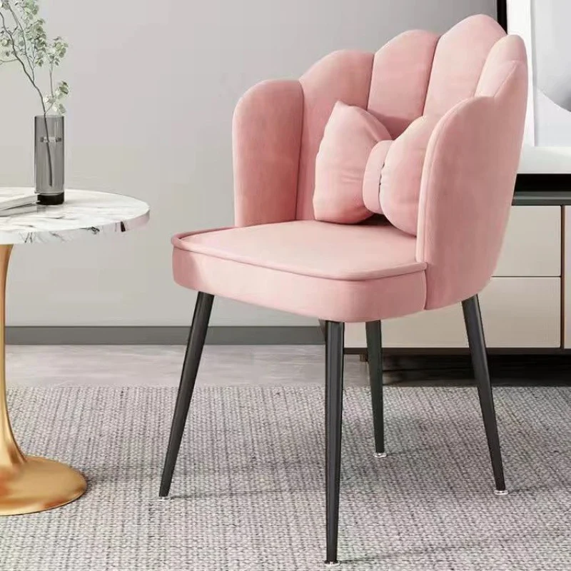 Contemporary Creative Petal Carbon Steel Velvet Upholstered Vanity Stool Backrest Pillow For Dining Room
