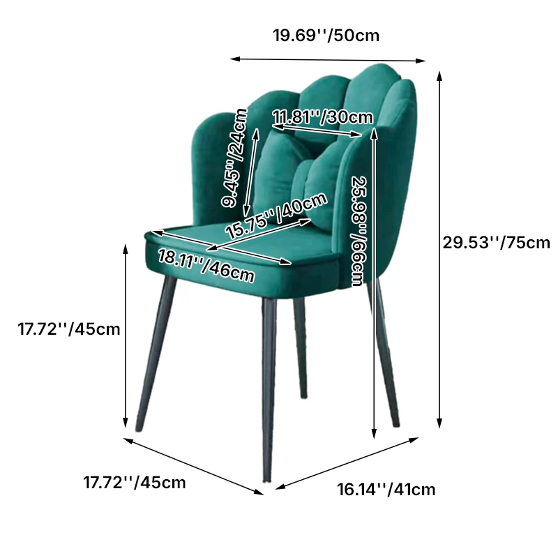 Contemporary Creative Petal Carbon Steel Velvet Upholstered Vanity Stool Backrest Pillow For Dining Room