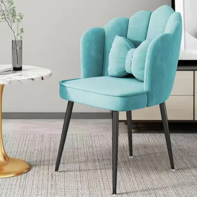 Contemporary Creative Petal Carbon Steel Velvet Upholstered Vanity Stool Backrest Pillow For Dining Room