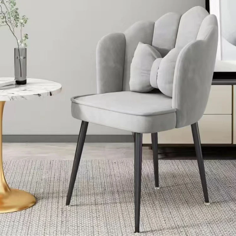 Contemporary Creative Petal Carbon Steel Velvet Upholstered Vanity Stool Backrest Pillow For Dining Room