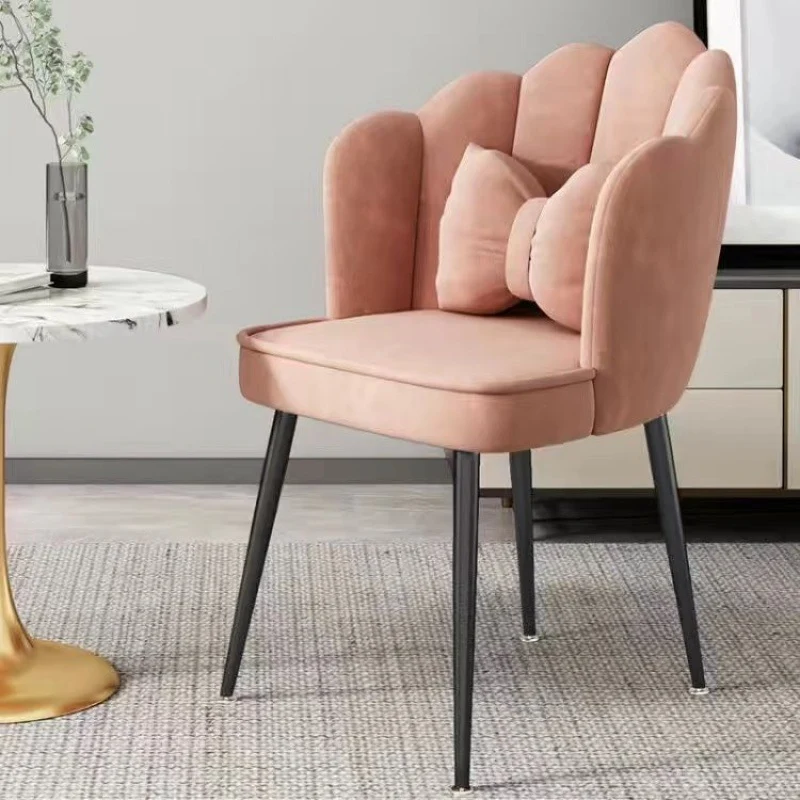 Contemporary Creative Petal Carbon Steel Velvet Upholstered Vanity Stool Backrest Pillow For Dining Room