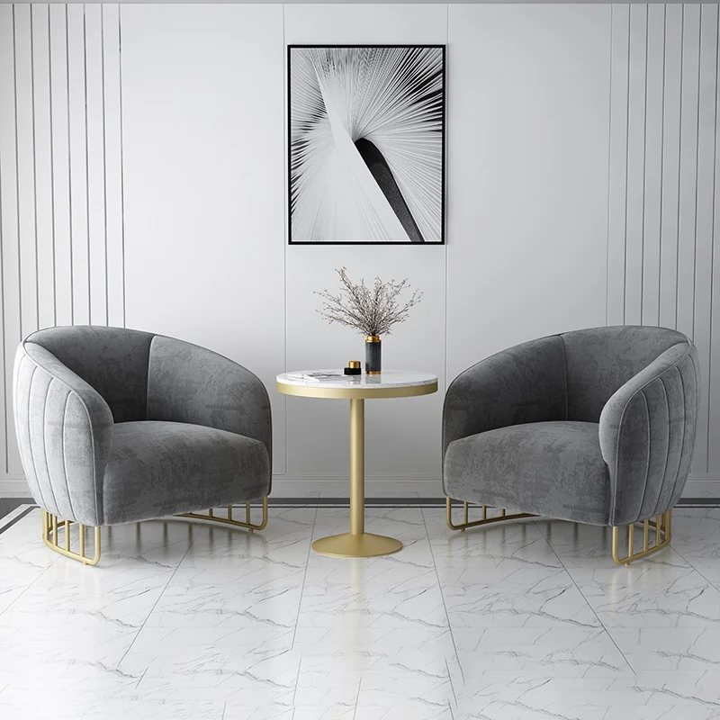 Contemporary Luxury Curved Velvet Upholstered Iron Accent Chair Backrest For Living Room