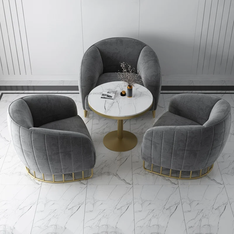 Contemporary Luxury Curved Velvet Upholstered Iron Accent Chair Backrest For Living Room