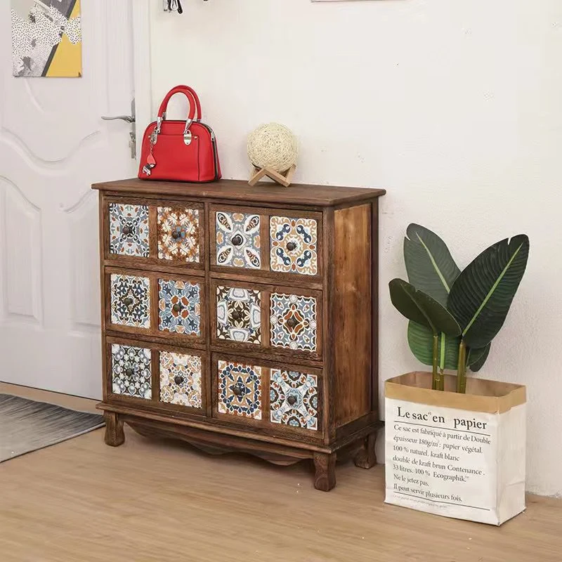 Contemporary Retro Square Cube Storage Cabinet Paulownia Wood Side Table 3/4/6 - Drawer For Living Room