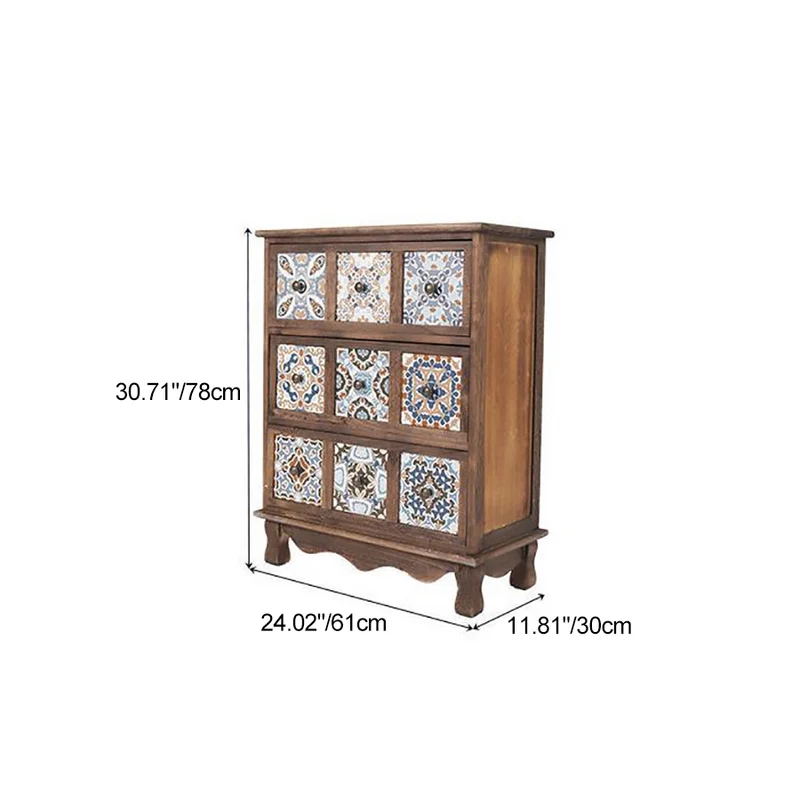 Contemporary Retro Square Cube Storage Cabinet Paulownia Wood Side Table 3/4/6 - Drawer For Living Room