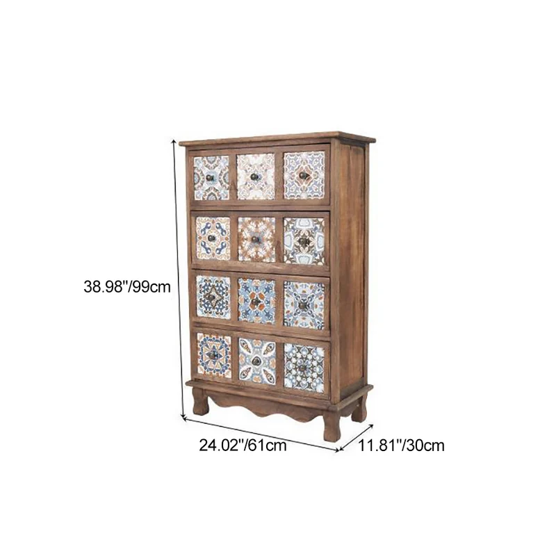 Contemporary Retro Square Cube Storage Cabinet Paulownia Wood Side Table 3/4/6 - Drawer For Living Room