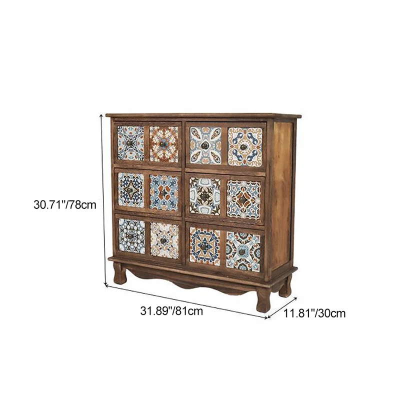 Contemporary Retro Square Cube Storage Cabinet Paulownia Wood Side Table 3/4/6 - Drawer For Living Room