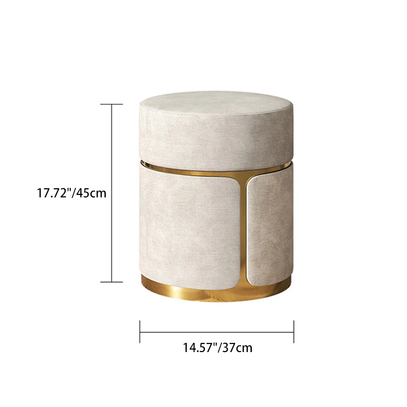 Modern Minimalist Round Cylinder Carbon Steel Velvet Vanity Stool For Bedroom