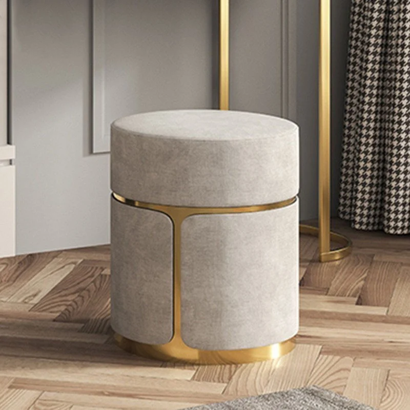 Modern Minimalist Round Cylinder Carbon Steel Velvet Vanity Stool For Bedroom