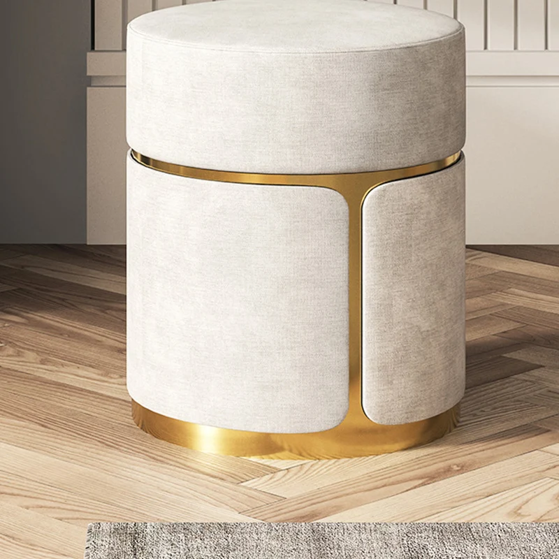 Modern Minimalist Round Cylinder Carbon Steel Velvet Vanity Stool For Bedroom