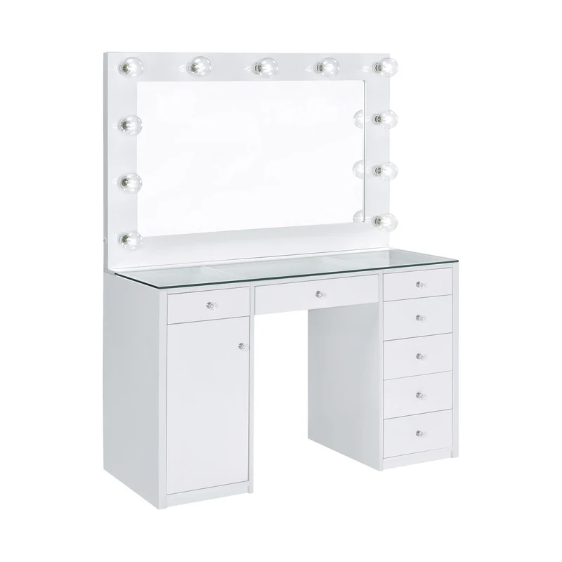 Coaster Furniture Acena 931143 7-Drawer Vanity Set with Lighting - White High Gloss
