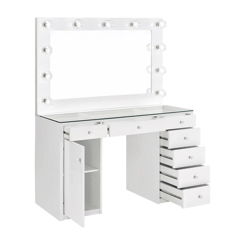 Coaster Furniture Acena 931143 7-Drawer Vanity Set with Lighting - White High Gloss