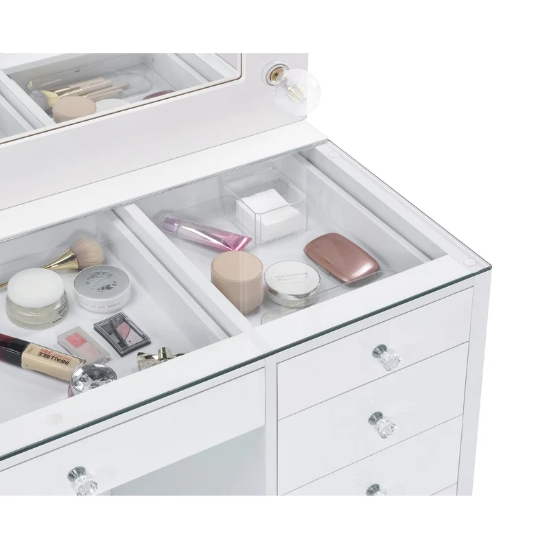 Coaster Furniture Acena 931143 7-Drawer Vanity Set with Lighting - White High Gloss