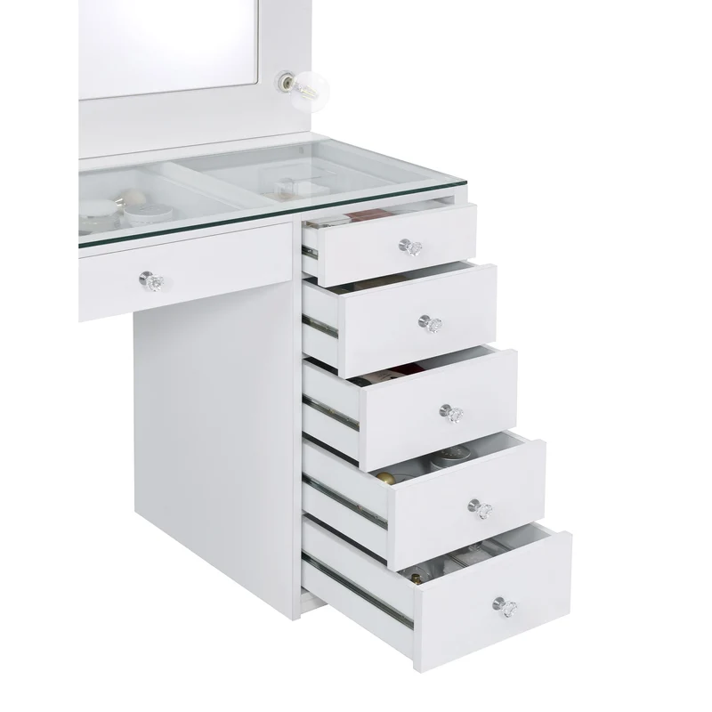 Coaster Furniture Acena 931143 7-Drawer Vanity Set with Lighting - White High Gloss