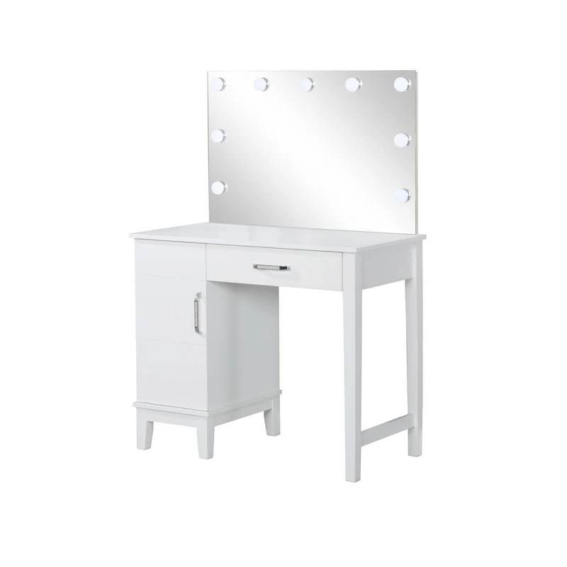 Coaster Furniture Elijah 931149 Vanity Set with Lighting & Stool - White and Dark Grey