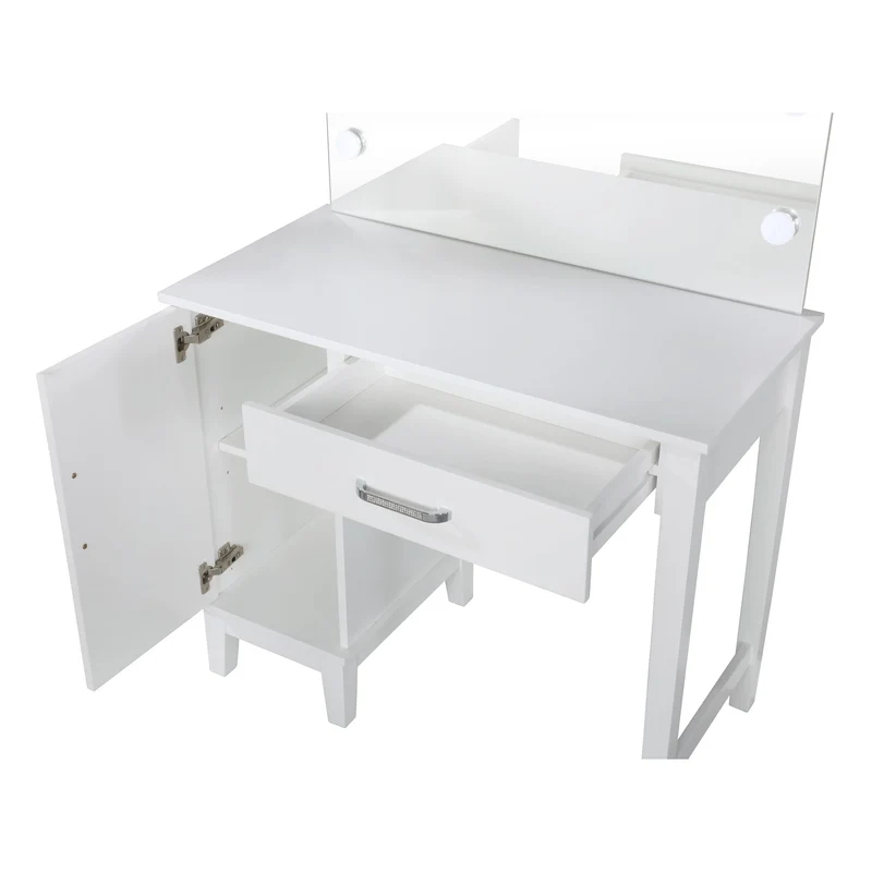 Coaster Furniture Elijah 931149 Vanity Set with Lighting & Stool - White and Dark Grey